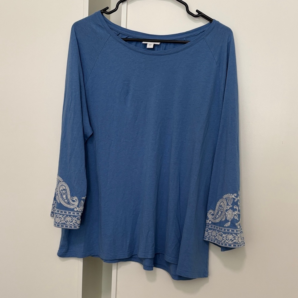J. Jill Blue Long Sleeve Top with White Detailing